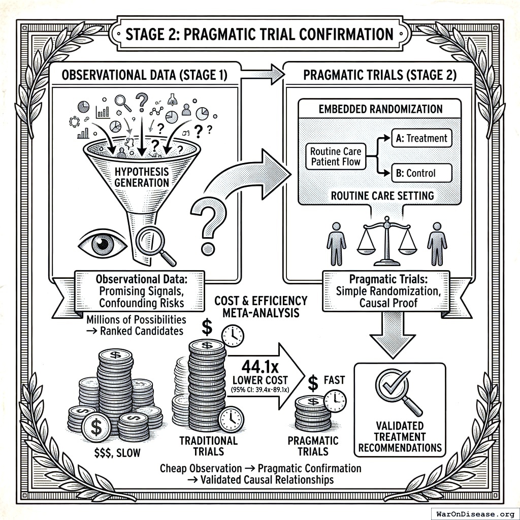Stage 1: Computers watch everyone and get suspicious about patterns. Stage 2: Humans run cheap experiments to see if the computers were right or hallucinating.